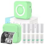 HUIJUTCHEN Mini Sticker Printer - Mini Pocket Printer for iPhone Thermal Printer with 10 Rolls Thermal Paper for Journal, Memo, Photo, Green