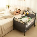 R for Rabbit Hide N Seek Bliss Baby Cot Foldable with Travel Bag Convertible to Playpen Soft Cushioned Comfort Bedside Bassinet Mode for Kids 0-3 Years Weight Capacity Upto 20 kgs (Black Multi)