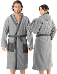 HOMELEVEL Albornoz de rizo de algodón 100%, para mujeres y hombres gris claro/antracita. XXL