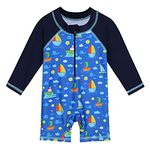 XFGIRLS Toddler Boys Swimsuit 6M-6Y UPF50+ Sun Safe Swimwear Summer Beach Swimming Costume Navy Boat 12M