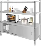 GarveeTech Stainless Steel Shelves,48x18x60 in Storage Shelf 4-Tier Heavy Duty Storage Rack Shelving Capacity Shelf Unit with Cabinet for Kitchen Garage Office Restaurant Warehouse