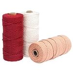 Navaris Macrame Cord 3mm x 100m (Set of 3 Reels) - Rope Made of 100% Natural Cotton for Wall Hangings and Plant Hangers - White, Red, Light Brown