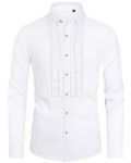 J.VER Men's Tuxedo Shirt Formal Dress Shirt Ruffled Long Sleeve Button Down Shirts for Prom Party Wedding, White Ruffle, Medium