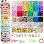 Redtwo 6200 Pcs Clay Beads for Bracelet Making, 21 Colors Flat Preppy Beads for Friendship Bracelet Kit, Polymer Heishi Beads with Charms for Jewelry Making, Crafts Gift for Girls Ages 6-12