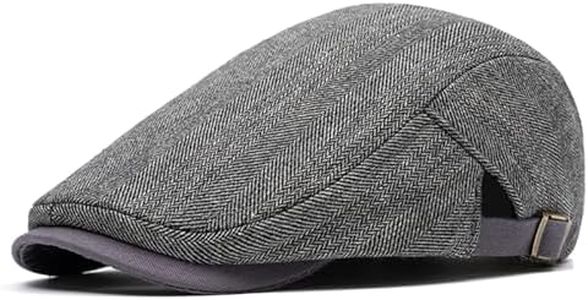 meioro Men's Cotton Flat Cap Herringbone Tweed Newsboy Hat Adjustable Wool Blend Hats Gatsby Cabbie Ivy Caps（Dark Grey）