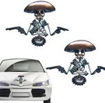 2 Cowboy Skull Gunslinger Hood Ornament Sculpture | Truck Hood Ornament | Cool Hood Ornaments | Hood Ornaments for Cars | Resin Automotive Emblems | Motorcycle License Plate Decor