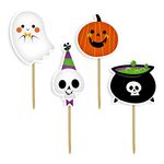 Anniversary House 12 pcs Halloween Cupcake Toppers, Halloween Cake Toppers, Cupcake Decorations, 4.5cm Spooky Party Decoration, Bamboo Pick, Ghost Pumpkin, Skull and Cauldron Toppers, J179