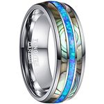 NUNCAD Blue Opal and Abalone Shell Inlay Tungsten Ring for Promise Anniversary Friendship Size 12