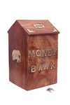 MITRIA TRADERS Money Bank - Big Size Master Size Large HUT Shape Piggy Bank Wooden 10x6 inch for Kids and Adults (Brown)