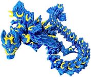 Articulating 3D Printed Lunar Dragon with Lunar Moon Design, Movable and Posable Lunar Dragon 3D Printed - Blue and Yellow