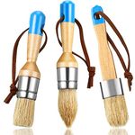 ABIYX 3 Pieces Chalk and Wax Paint Brushes Bristle Stencil Brushes for Wood Furniture Home Decor, Including Flat, Pointed and Round Chalked Paint Brushes (Blue)