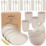Wheat Straw Dinnerware Sets, 28PCS Unbreakable, Microwave and Dishwasher Safe Tableware Set, Lightweight Plates, Cups, Bowls, Forks (Beige, Fork)