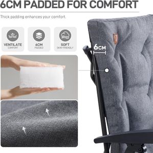 EVER ADVANCED Luxury Camping Chairs Set – Heavy Duty, High Back, Padded, Adjustable Recliner, Grey