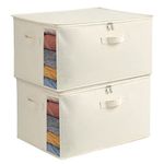 Vailando 2 Pack Large Canvas Comforter Storage Bags Closet Organizer for Clothes Sweater Clothes Organizer with Dual Zipper Three Carrying Handles for Blanket Closet Storage Container…