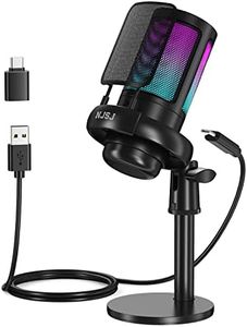 NJSJ USB Microphone for PC, Gaming Mic for PS4/ PS5/ Mac/Phone,Condenser Microphone with Touch Mute, RGB Lighting,Gain knob & Monitoring Jack for Streaming,Podcasting (with Desktop Stand, Black)