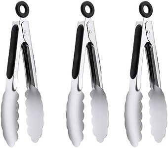 7" Small Kitchen Tongs Set of 3, Stainless Steel Ice Tongs Food Tongs, Mini Serving Tongs for Appetizers, Salad, Buffet (7", 3PCS)