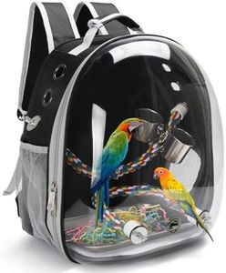 Bird Travel Backpack Carrier, Bird Cage for Small Medium Size Bird Parakeet Budgies Cockatiel, Space Capsule Clear Bubble Window with Stainless Steel Tray Food Bolw Standing Perch (Black)