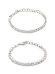 ZAVERI PEARLS Set of 2 Silver Tone Contemporary Cubic Zirconia Brass Tennis Bracelets For Women-ZPFK13466