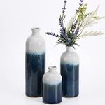 TERESA'S COLLECTIONS Navy Blue and White Vases for Home Decor, Ceramic Modern Decorative Pottery Vases for Shelf Decoration, Living Room, Fireplace, Ideal Housewarming Gifts for Mom, 7 inches-3PCs