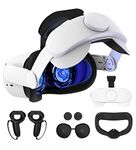 Head Strap Compatible with Oculus Quest 2 Replacement for Elite Strap, Accessories Set with Face Cover+Touch Controller Grips Cover+VR Lens Protector+Thumb Button Cap