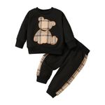 PATPAT Baby Boy Clothes Baby Girl Sweatshirt Pant Sets Newborn Fall Winter Long-sleeve Bear Embroidered Outfit Black 3-6 Months