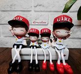 Homesutraa Resin Valentine Love Hanging Legs Family Showpiece Dolls Miniature Figurine-Living Room Home Decor Gift Item (Set of 4, Multicolor)