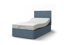 Backcarebeds Majestic Individual (4Ft Small Double) Electric Adjustable Bed Comes with Memory Foam Mattress & Quiet Motors | Mobility Beds | Headboard 1B in Woven Denim Colour