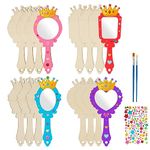 Matogle 12 Sets DIY Wooden Mirror Craft Wooden Princess Mirror Craft Children Hand Mirror Princess Cosmetic Mirror Compact for Children's Crafts, Children's Birthdays and Christmas Gifts