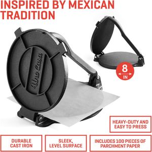 Uno Casa 8-Inch Tortilla Press Kit – Cast Iron, Includes Accessories