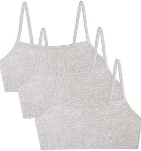 Fruit of the Loom Women's Spaghetti Strap Cotton Pull Over 3 Pack Sports Bra, Grey/Grey/Grey, 16