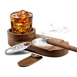 BieFuSin Cigar Ashtray Coaster Whiskey Glass Tray, Wooden Ash Tray with Stainless Steel Liner, Cigar Slot/Rest, Pocket Cigar Cutter with Cover, Cigar Accessory Set Gift for Men Dad