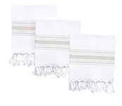 BAROOGA Turkish Hand Towels Bathroom Set (3 Pieces) Face, Travel, Bath, Sauna Peshtemal Towel Set - Kitchen Tea Dish Cloth Set, Super Soft, Quick Dry and Highly Absorbent (50 x 100 cm) (Beige)