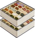 AR Mall 2 Pack Closet Sock Underwear Organizer with Linen Textured, 24 Cell Collapsible Drawer Divider, Cabinet Storage Boxes for Storing Socks, Lingerie, Underwear, Clothes, Ties, Belts, (BEIGE)