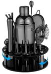 HBlife 18 Piece Cocktail Shaker Set Bartender Kit with Rotating Stand, Stainless Steel Bar Tool Set with 25oz/750ML Martini Shaker, Cocktail Strainer, Conical Strainer, Muddler, Double Jigger, Mixing Spoon, Ice Tong, Pour Spout & More, Perfect for Christmas Gifts, Home Bars and Parties, Black