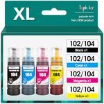 Topkolor 104 102 Ink Bottle Replacement for Epson EcoTank 104 102 Compatible with EcoTank ET-2710 ET‑2711 ET-2720 ET-2726 ET-2750 ET-2810 ET-2820 ET-2850 ET-3750 ET-4700 ET-4750 ET-15000