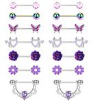 JeryWe 7 Pairs 14G Nipple Rings for Women 316L Stainless Steel Heart Butterfly CZ Flower Barbell Nipplerings Set Cute Nipple Bar Nipple Piercing Jewelry