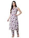 rytras Women's Cotton Printed Straight Kurta and Pant Set(Purple,S)