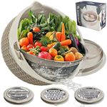 4-1 Colander with Mixing Bowl Set, Rotatable Strainer Bowl Food Strainers and Colanders Set for Kitchen, Pasta Rice Strainer, Fruit and Veggie Washer, Kitchen Essentials Strainer Basket Bowl (Beige)