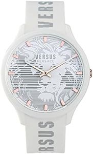 Versus Versace Mens White Watch. Domus Collection. Adjustable Silicone White Strap with White Black Dial and Rose Gold Details