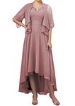 ElisunMA Mother of The Bride Dresses Tea Length for Women, Elegant A-line Formal Evening Mother of Groom Dresses with Jacket, Dusty Rose, 12