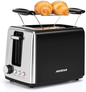 Aigostar Tostadora 2 Ranuras Extra Anchas y Rejilla Calentadora, 7 Niveles de Tostado, Centrado Automático, 3 Funciones, Bandeja Recogemigas Extraíble, Color Negro Mate y Acero Inoxidable, Delish