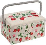 Hobby Gift Medium Sewing Craft & Hobby Storage Box, Accessories Tray Pin Cushion Pockets, 10 x 7.3 x 5.7" - Strawberries
