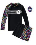 Girls Long Sleeve Swimsuits Rash Guard Sun Protection UPF 50+ Swimwear 2 Piece Swim Set Girls Swimming Costume 4-14 Years Black