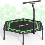 BCAN 51" Hexagon Mini Hexagon Trampoline, Max Load 450 LBS Fitness Trampoline with T-Adjustable Handle Bar, Silent Bungees, Larger, More Stable, Quieter Exercise Rebounder for Adults-Green