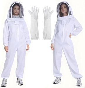 LONGADS Professional Bee Suit for Men and Women, Full Body Beekeeping Suit with Gloves & Protective Round Veil, Size M (Fits 57-61 Inches / 4'9"-5'1") for Apiary & Backyard