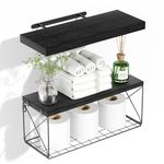 Gigecor Bathroom Shelves with Wire Storage Basket, Floating Shelves for Wall Decor Storage, Wood Wall Shelves for Bathroom, Living Room, Kitchen and Bedroom (Black)