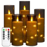 Da by Candle Lights with String Lights, Battery OPowered Candle with Remote Control and 24-Hour Timer, Flickering Flameless Candle for Christmas Decoration, Home Decoration(Grey, Set of 5)