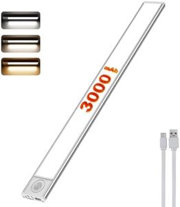 Luz LED con Sensor de Movimiento 40CM 3000mAh,Luz LED Armario con 3 Color 3 Modos USB-C Recargable, LED Cocina Bajo Mueble para Gabinete Pasillo Escalera Sótano Cocina 2024