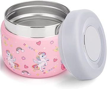 Charcy 9oz Kids Stainless Steel Vacuum Insulated Food Jar, Wide Mouth Leak-Proof Soup Thermo, Container Set for 8h Hot and 6h Cold - Pink Unicorn