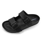 Asverd Kids Sandals Arch Support Double Buckle Boy Slides Sandal Teenager Adjustable EVA Girl Flat Footbed Sandal Comfort Child Summer Slippers Youth Summer Shoes Size 6-6.5 Big Kid/Black